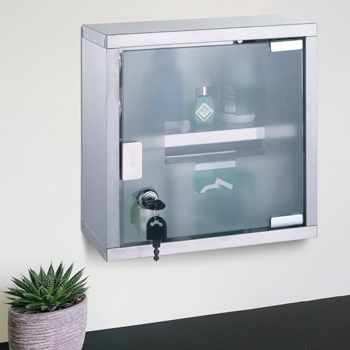 MSV Medicine Cabinet with Key Steel & Stainless Steel Glass, Grey - Image 7