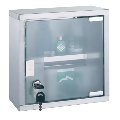 MSV Medicine Cabinet with Key Steel & Stainless Steel Glass, Grey - Image 9