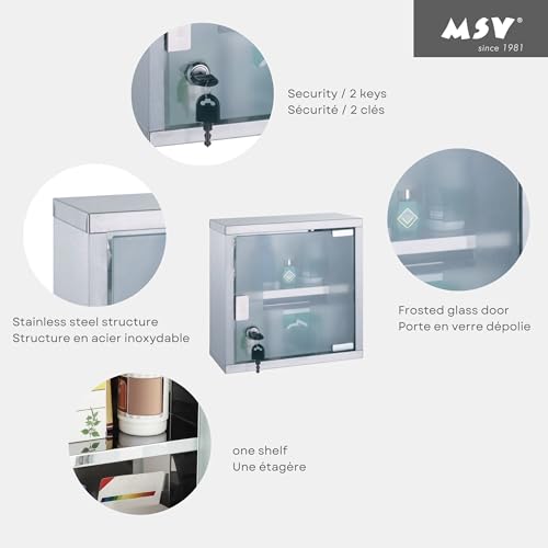 MSV Medicine Cabinet with Key Steel & Stainless Steel Glass, Grey - Image 11