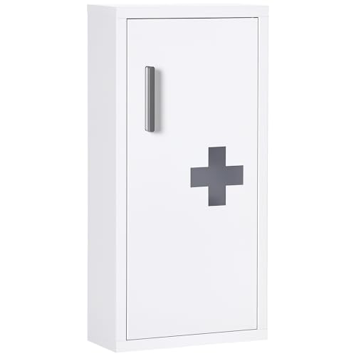 kleankin Medicine Cabinet Wall Mounted 2 Shelves 3 Levels with Magnetic Metal Door 30 x 12 x 60 cm White - Image 6