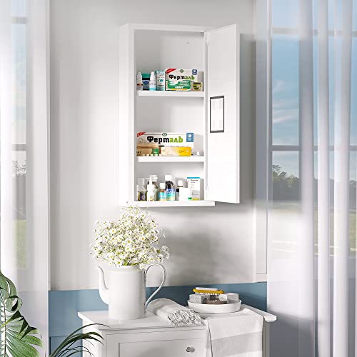 kleankin Medicine Cabinet Wall Mounted 2 Shelves 3 Levels with Magnetic Metal Door 30 x 12 x 60 cm White - Image 7