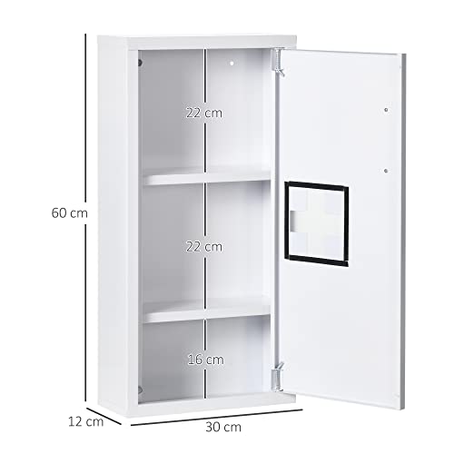 kleankin Medicine Cabinet Wall Mounted 2 Shelves 3 Levels with Magnetic Metal Door 30 x 12 x 60 cm White - Image 8