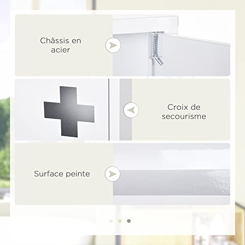 kleankin Medicine Cabinet Wall Mounted 2 Shelves 3 Levels with Magnetic Metal Door 30 x 12 x 60 cm White - Image 10
