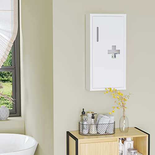 kleankin Medicine Cabinet Wall Mounted 2 Shelves 3 Levels with Magnetic Metal Door 30 x 12 x 60 cm White - Image 12