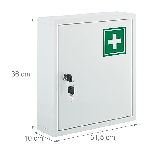 Relaxdays Medicine Cabinet, Lockable Cupboard, for Medicines, HxWxD: 36 x 31.5 x 10 cm, for hanging, White - Green - Image 7