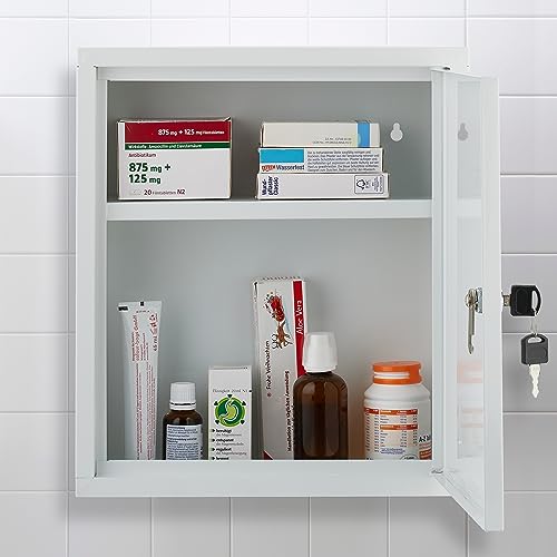 Relaxdays Medicine Cabinet, Lockable Cupboard, for Medicines, HxWxD: 36 x 31.5 x 10 cm, for hanging, White - Green - Image 10