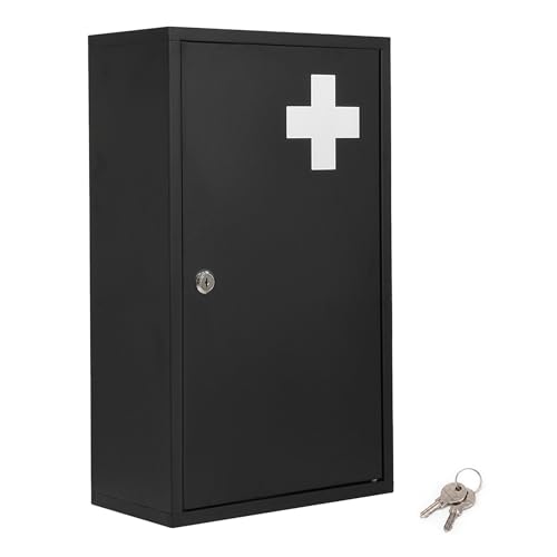 Spetebo Armoire à pharmacie en métal - 50 x 30 cm - Verrouillable - Avec 2 clés - Noir - Armoire à pharmacie avec 3 compartiments - Armoire à pharmacie à domicile - Image 11