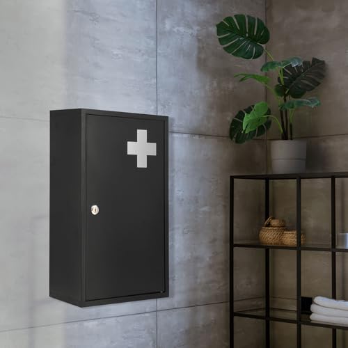 Spetebo Armoire à pharmacie en métal - 50 x 30 cm - Verrouillable - Avec 2 clés - Noir - Armoire à pharmacie avec 3 compartiments - Armoire à pharmacie à domicile - Image 13