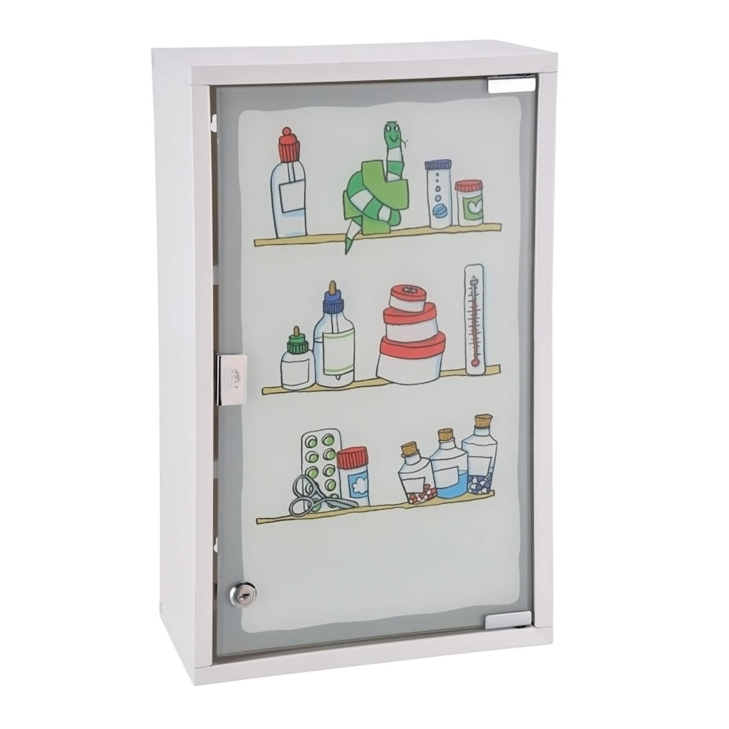 Spetebo XXL Medicine Cabinet 50 x 30 cm with Frosted Glass Door, Colourful Pharmacy Design, First Aid Medicine Cabinet - Image 1