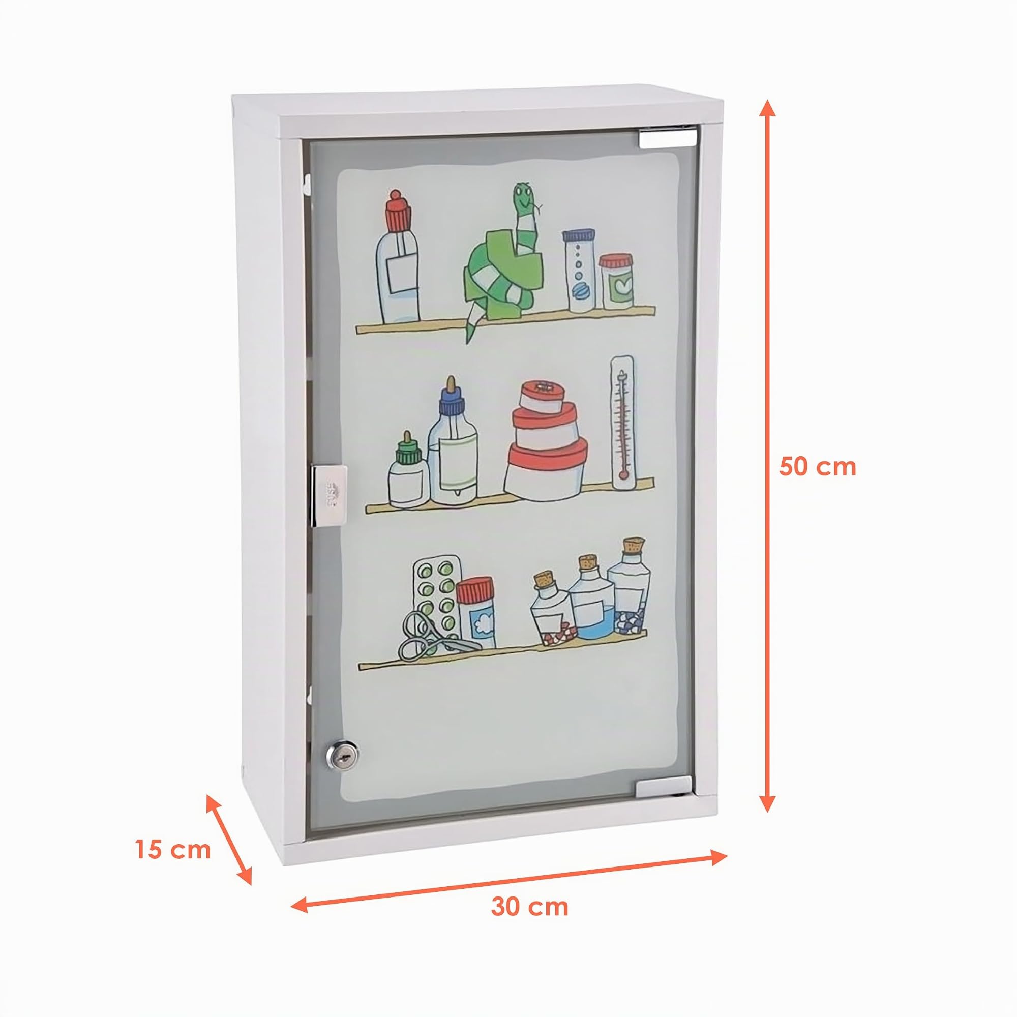 Spetebo XXL Medicine Cabinet 50 x 30 cm with Frosted Glass Door, Colourful Pharmacy Design, First Aid Medicine Cabinet - Image 2