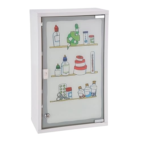 Spetebo XXL Medicine Cabinet 50 x 30 cm with Frosted Glass Door, Colourful Pharmacy Design, First Aid Medicine Cabinet - Image 3