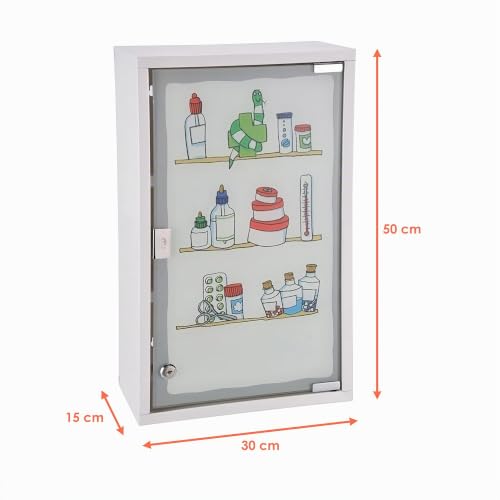 Spetebo XXL Medicine Cabinet 50 x 30 cm with Frosted Glass Door, Colourful Pharmacy Design, First Aid Medicine Cabinet - Image 4