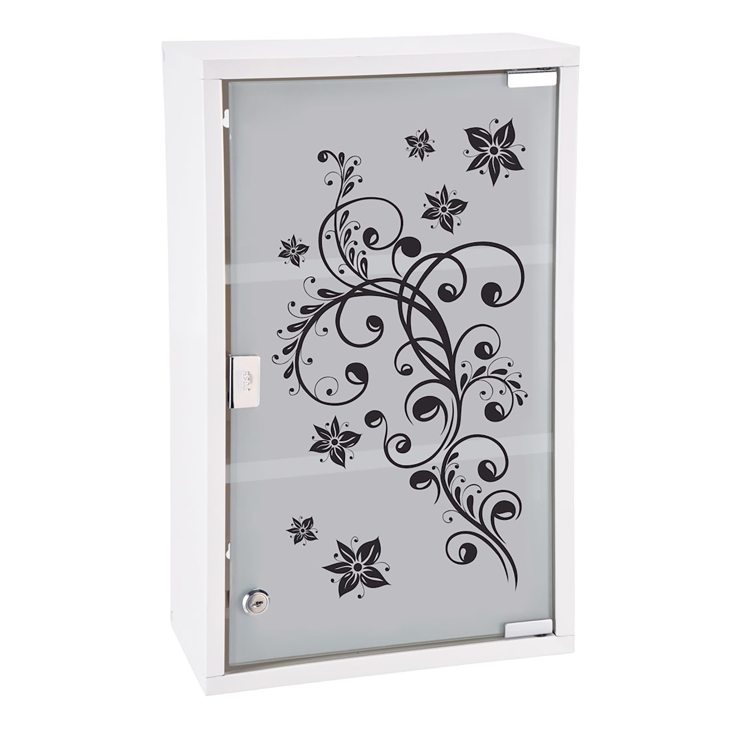 Spetebo White Printed Frosted Glass Metal Medical Cabinet Lockable Cabinet - Image 1