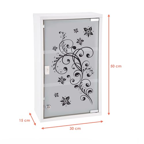 Spetebo White Printed Frosted Glass Metal Medical Cabinet Lockable Cabinet - Image 3