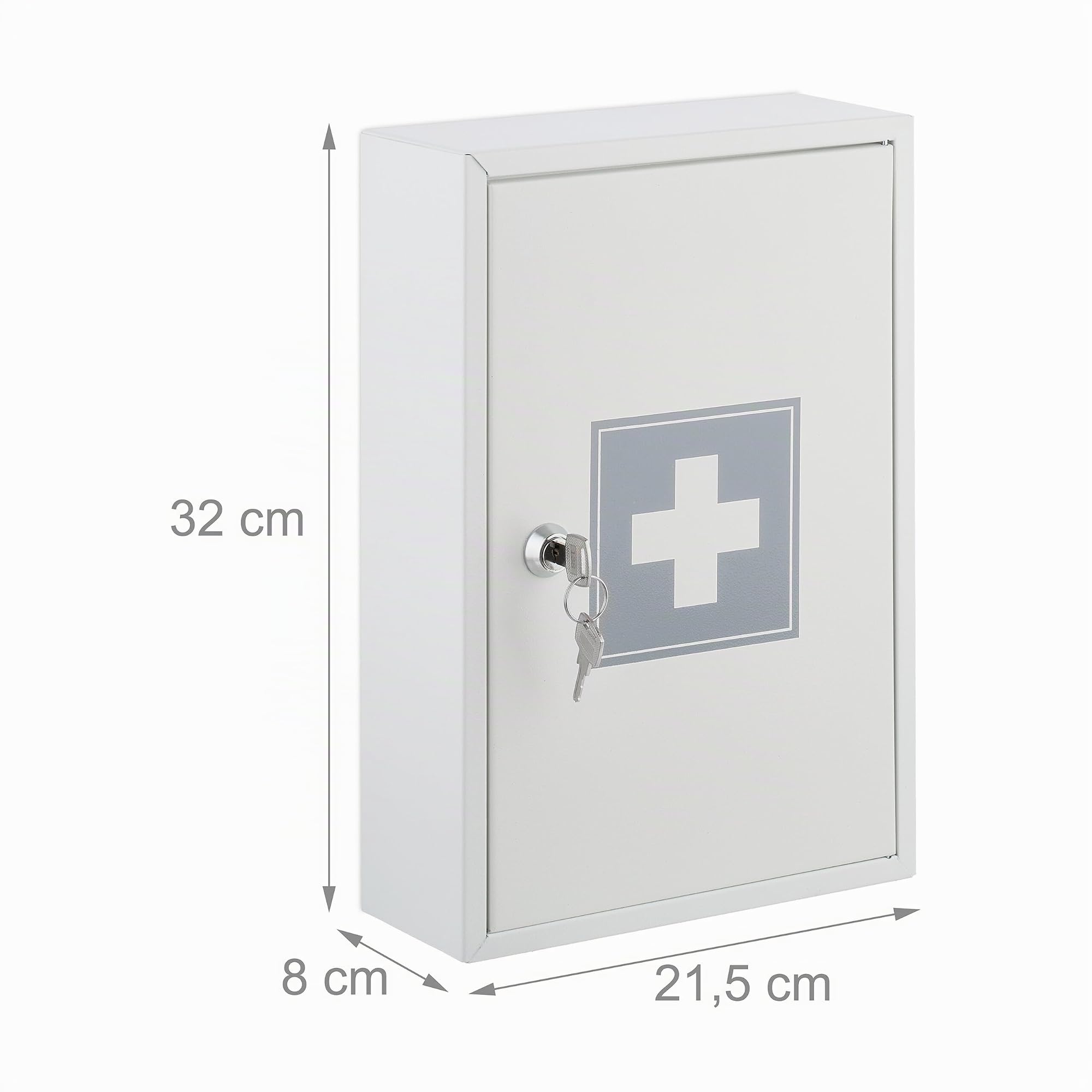 Relaxdays Medicine Cabinet, Lockable, 2 Levels, Steel, HxWxD: 32x21.5x8cm, hanging, White - Grey - Image 3