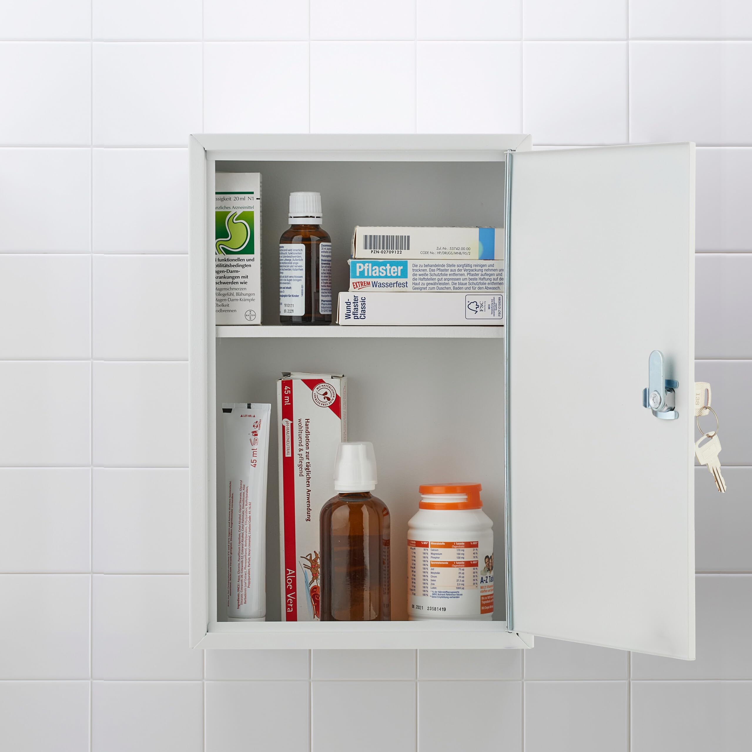 Relaxdays Medicine Cabinet, Lockable, 2 Levels, Steel, HxWxD: 32x21.5x8cm, hanging, White - Grey - Image 6