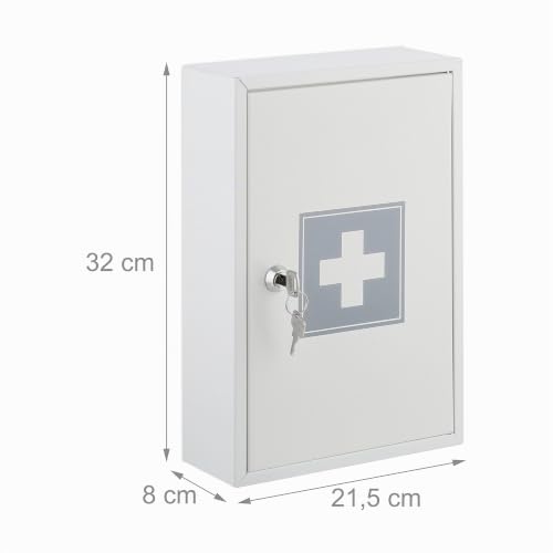 Relaxdays Medicine Cabinet, Lockable, 2 Levels, Steel, HxWxD: 32x21.5x8cm, hanging, White - Grey - Image 9