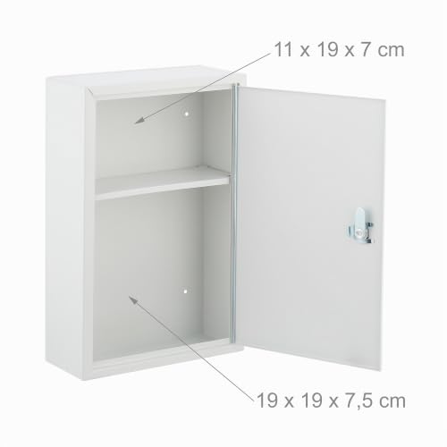 Relaxdays Medicine Cabinet, Lockable, 2 Levels, Steel, HxWxD: 32x21.5x8cm, hanging, White - Grey - Image 11