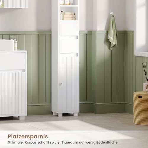 Bathroom Column Storage Unit with Adjustable Shelves, 2 Drawers, Open Compartments, Tall Toilet Cabinet for Small Spaces, White, 20 x 20 x 180 cm - Image 13