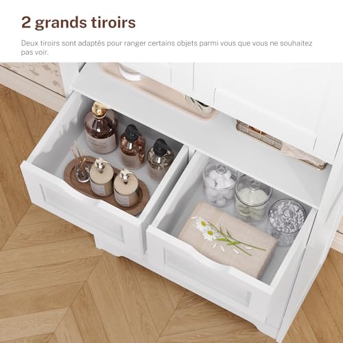 TEENFON Bathroom Cabinet with 4 Doors, Column Storage Cabinet with 2 Adjustable Shelves and 2 Drawers, 60 x 30 x 147 cm, White - Image 9