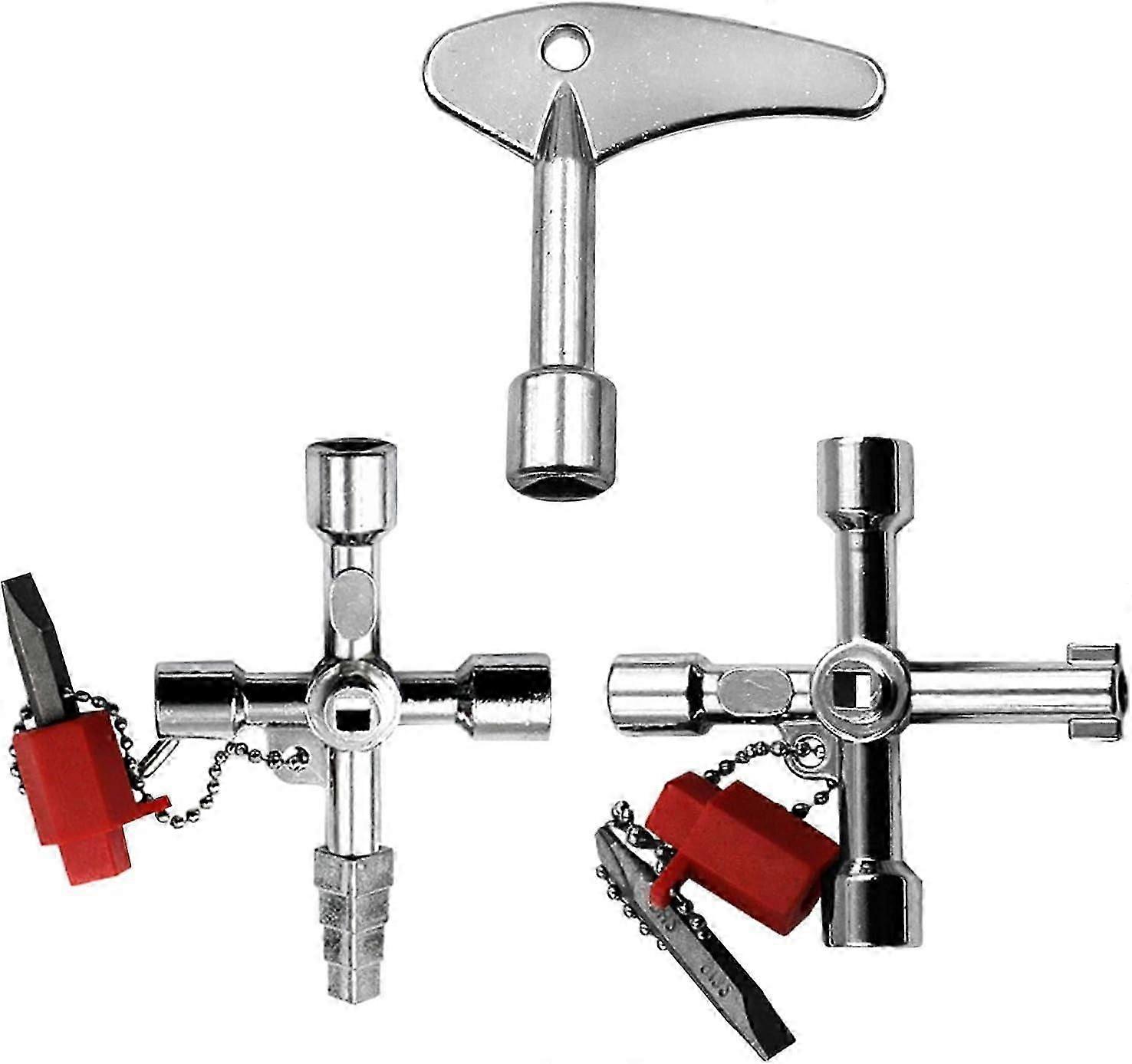 3-teilige Wasserhahnschlüssel, universeller Kreuz-Schaltschrankschlüssel, 4-Wege-Multifunktionsschlüssel, elektrischer Schaltschrankschlüssel, für elektrisches Wasser, Gaszähler, Schrankkasten - Image 1