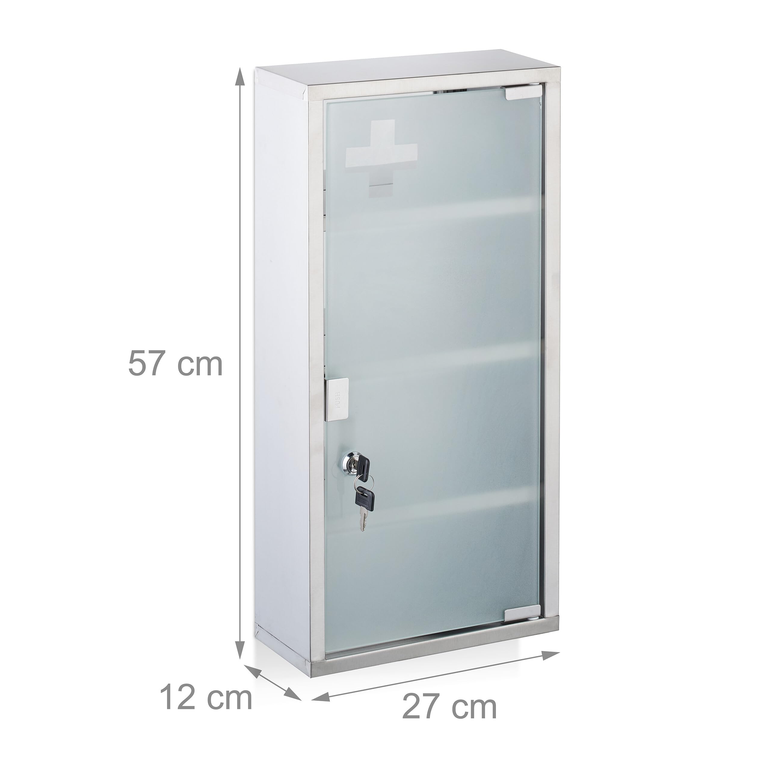 Relaxdays Medicine Cabinet, 4 Compartments, Stainless Steel and Opal Glass, H x W x D: 57 x 27 x 12 cm. silver - Image 3