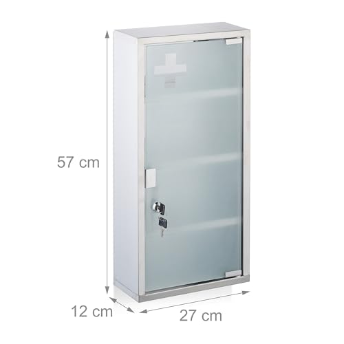Relaxdays Medicine Cabinet, 4 Compartments, Stainless Steel and Opal Glass, H x W x D: 57 x 27 x 12 cm. silver - Image 8