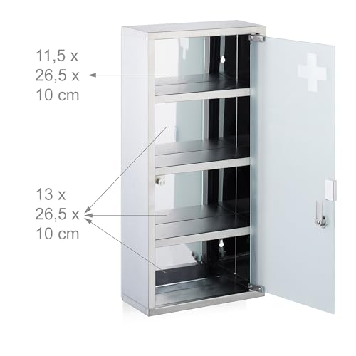 Relaxdays Medicine Cabinet, 4 Compartments, Stainless Steel and Opal Glass, H x W x D: 57 x 27 x 12 cm. silver - Image 9