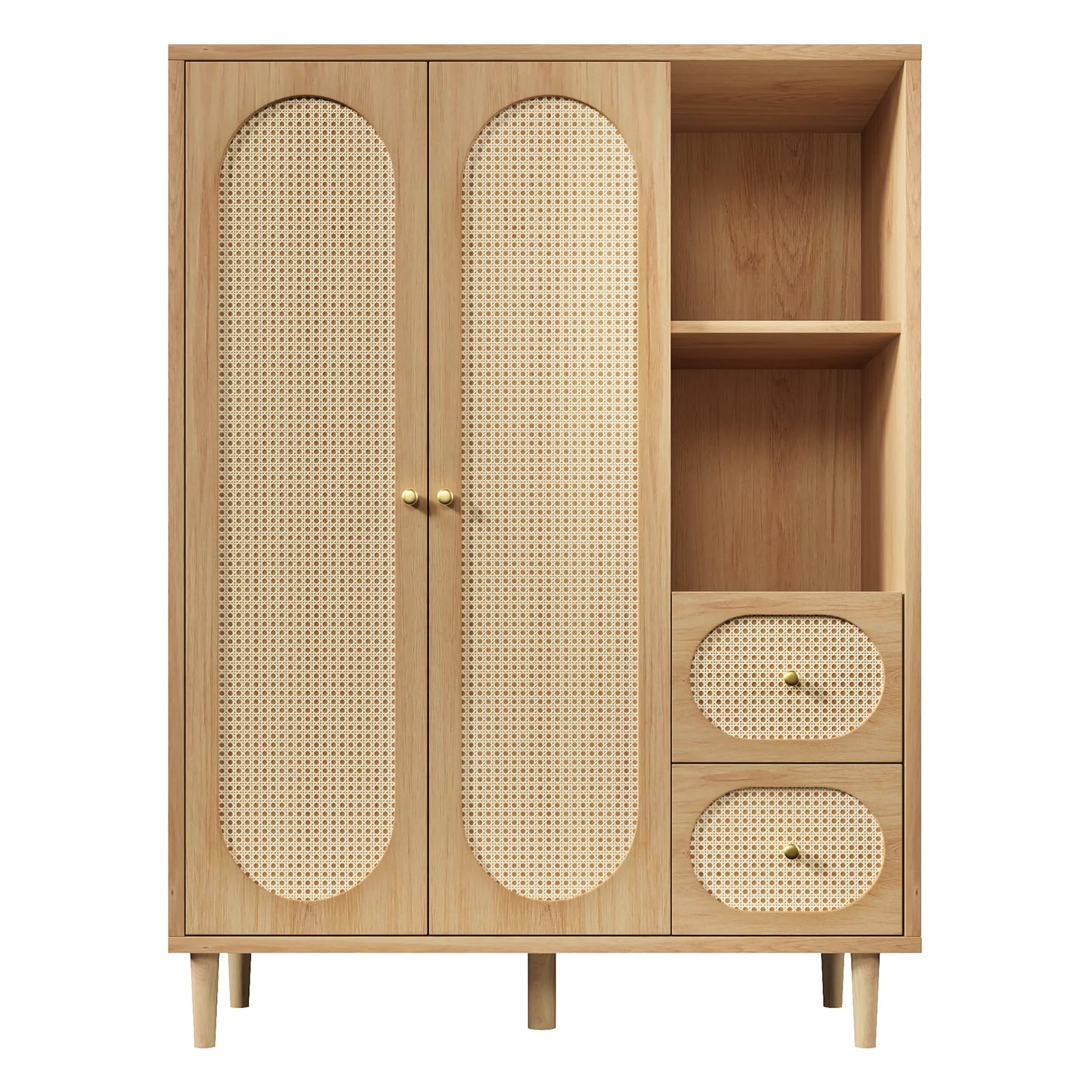 Wardrobe Bedroom, Wardrobe with Wardrobe, Wardrobe 2 Doors, Bedroom, Rattan Netting, Living Room, with Folding Bottom Lid, Particle Board and PE Rattan (Oak-2, 120×44×161 cm) - Image 6