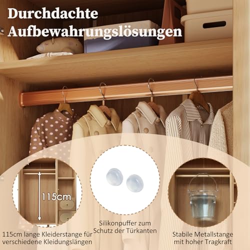 Wardrobe Bedroom, Wardrobe with Wardrobe, Wardrobe 2 Doors, Bedroom, Rattan Netting, Living Room, with Folding Bottom Lid, Particle Board and PE Rattan (Oak-2, 120×44×161 cm) - Image 12