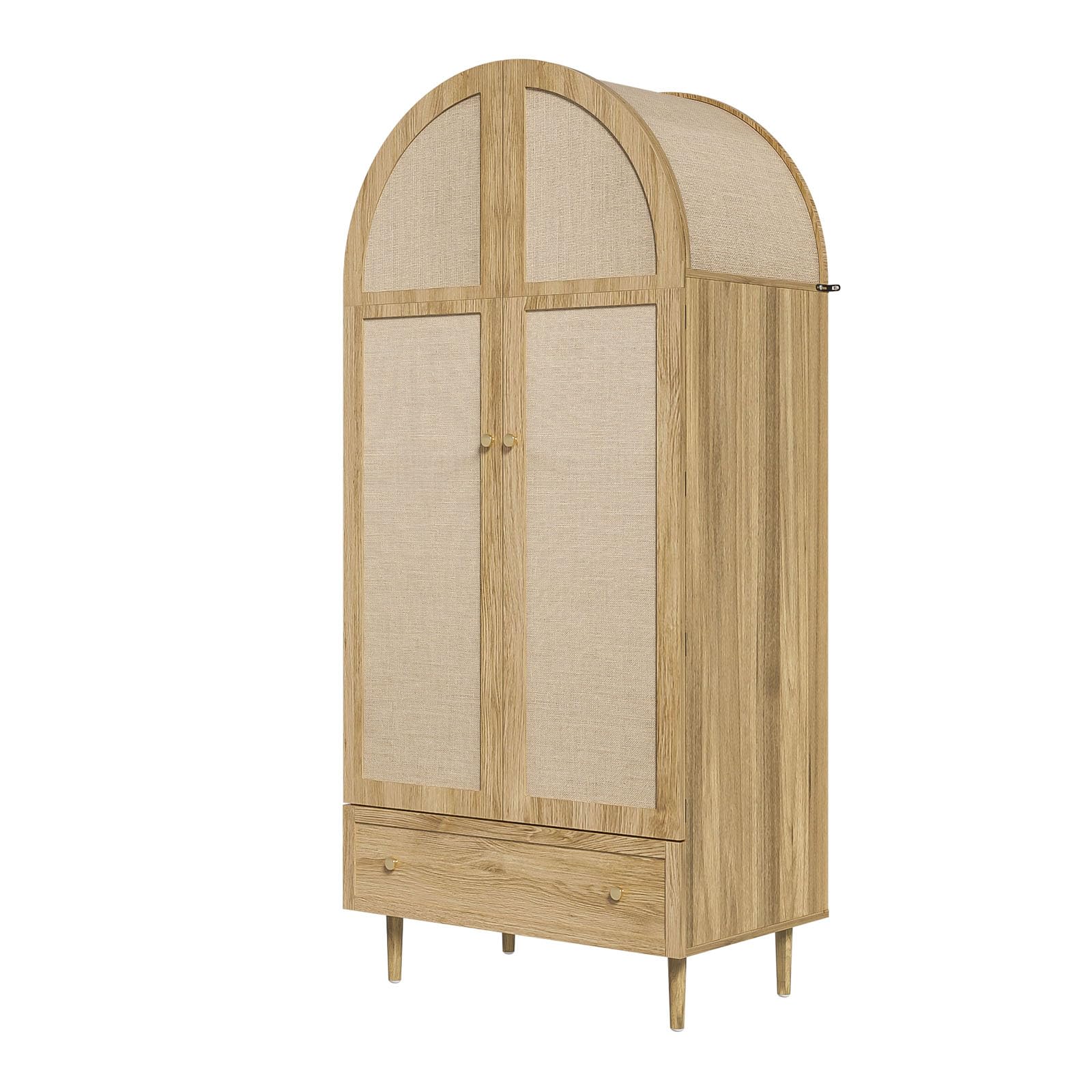 Bedroom Wardrobe, 2 Door Rattan Wardrobe with Large Drawer, Height Adjustable Shelves And Clothes Rail, Anti-Tip 175×79×50 Cm - Image 6