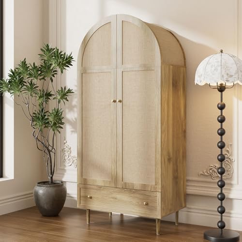 Bedroom Wardrobe, 2 Door Rattan Wardrobe with Large Drawer, Height Adjustable Shelves And Clothes Rail, Anti-Tip 175×79×50 Cm - Image 11