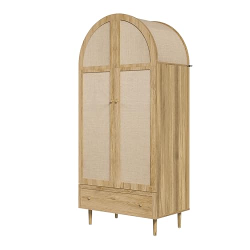 Bedroom Wardrobe, 2 Door Rattan Wardrobe with Large Drawer, Height Adjustable Shelves And Clothes Rail, Anti-Tip 175×79×50 Cm - Image 12