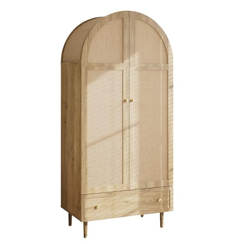 Bedroom Wardrobe, 2 Door Rattan Wardrobe with Large Drawer, Height Adjustable Shelves And Clothes Rail, Anti-Tip 175×79×50 Cm - Image 13