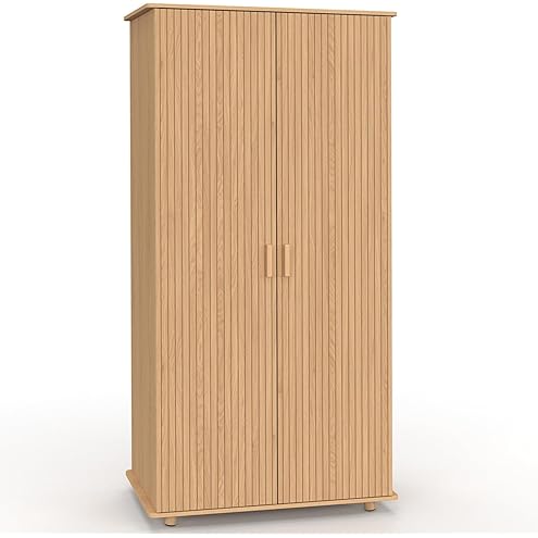Wardrobe Bedroom, Wardrobe with Wardrobe, Wardrobe 2 Doors, Bedroom, Rattan Netting, Living Room, with Folding Bottom Lid, Particle Board and PE Rattan (Walnut-1, 78×45×181 cm) - Image 6