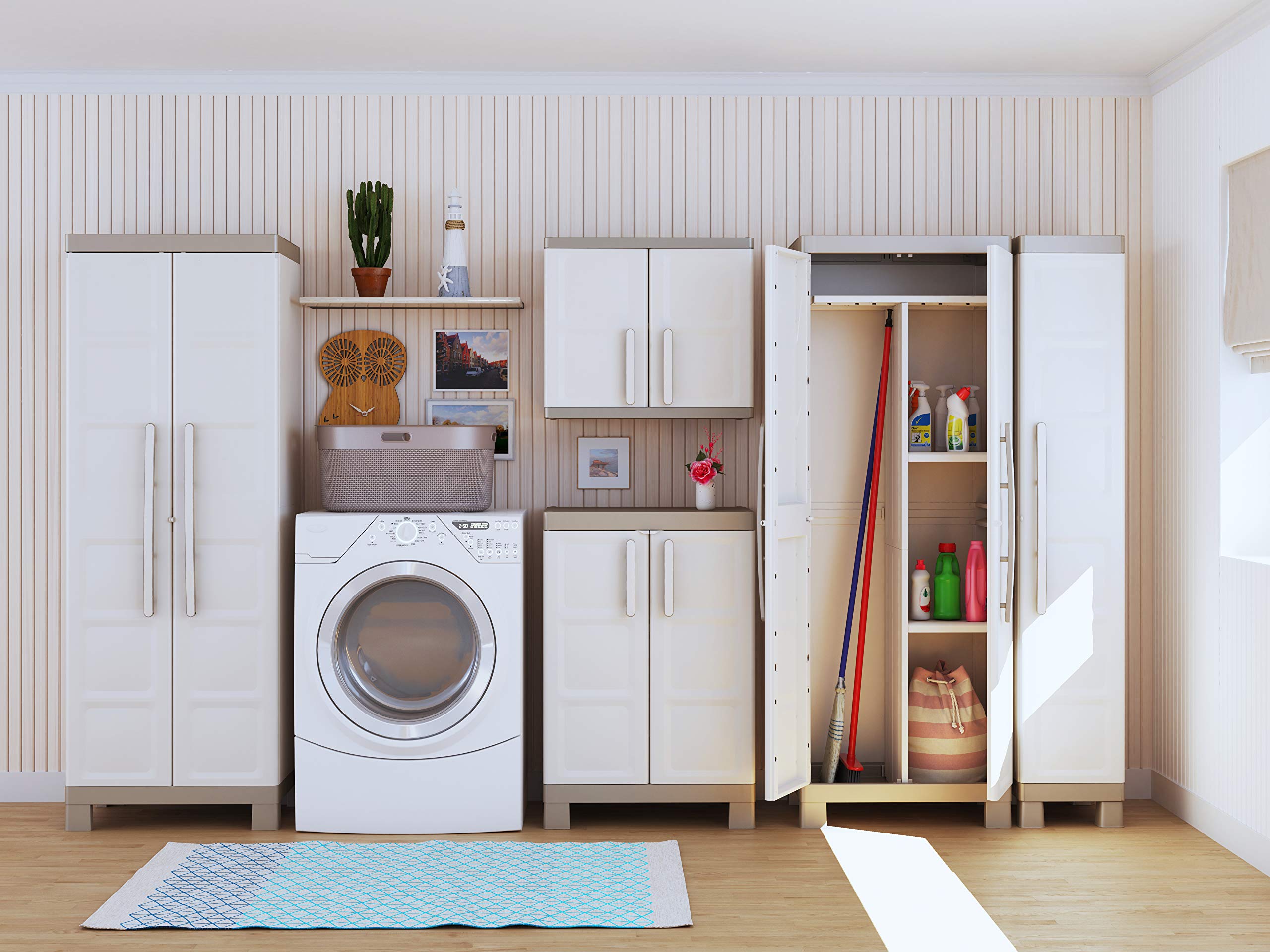 Keter Excellence Utility Cabinet - Multifunctional Resin Storage Cabinet - Adjustable Shelves, Raised Legs - Kitchen, Garage, Workshop, Closet, 68 x 39 x 182 cm, Sand/Earth - Image 2