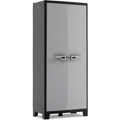 Keter Excellence Utility Cabinet - Multifunctional Resin Storage Cabinet - Adjustable Shelves, Raised Legs - Kitchen, Garage, Workshop, Closet, 68 x 39 x 182 cm, Sand/Earth - Image 6