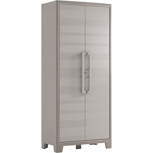 Keter Excellence Utility Cabinet - Multifunctional Resin Storage Cabinet - Adjustable Shelves, Raised Legs - Kitchen, Garage, Workshop, Closet, 68 x 39 x 182 cm, Sand/Earth - Image 8