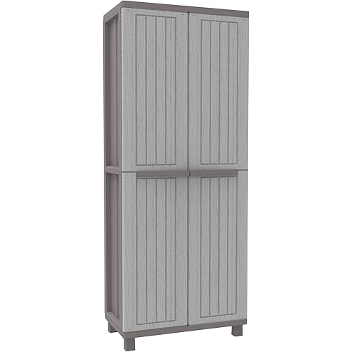 Keter Excellence Utility Cabinet - Multifunctional Resin Storage Cabinet - Adjustable Shelves, Raised Legs - Kitchen, Garage, Workshop, Closet, 68 x 39 x 182 cm, Sand/Earth - Image 9