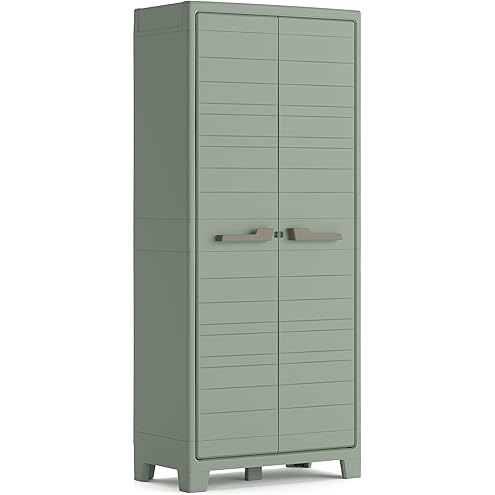 Keter Excellence Utility Cabinet - Multifunctional Resin Storage Cabinet - Adjustable Shelves, Raised Legs - Kitchen, Garage, Workshop, Closet, 68 x 39 x 182 cm, Sand/Earth - Image 10