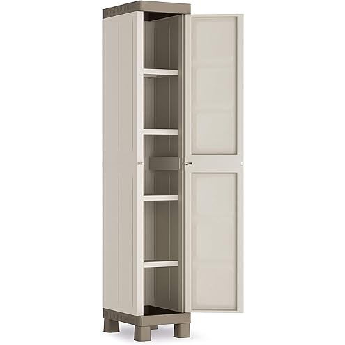 Keter Excellence Utility Cabinet - Multifunctional Resin Storage Cabinet - Adjustable Shelves, Raised Legs - Kitchen, Garage, Workshop, Closet, 68 x 39 x 182 cm, Sand/Earth - Image 12