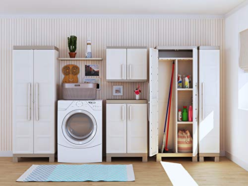 Keter Excellence Utility Cabinet - Multifunctional Resin Storage Cabinet - Adjustable Shelves, Raised Legs - Kitchen, Garage, Workshop, Closet, 68 x 39 x 182 cm, Sand/Earth - Image 14