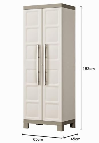 Keter Excellence Utility Cabinet - Multifunctional Resin Storage Cabinet - Adjustable Shelves, Raised Legs - Kitchen, Garage, Workshop, Closet, 68 x 39 x 182 cm, Sand/Earth - Image 15