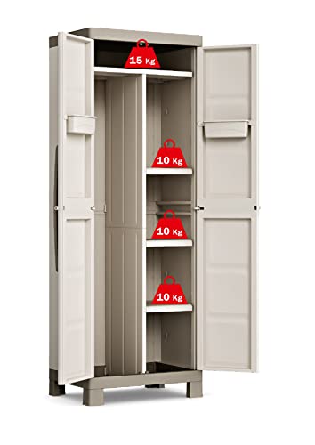 Keter Excellence Utility Cabinet - Multifunctional Resin Storage Cabinet - Adjustable Shelves, Raised Legs - Kitchen, Garage, Workshop, Closet, 68 x 39 x 182 cm, Sand/Earth - Image 17