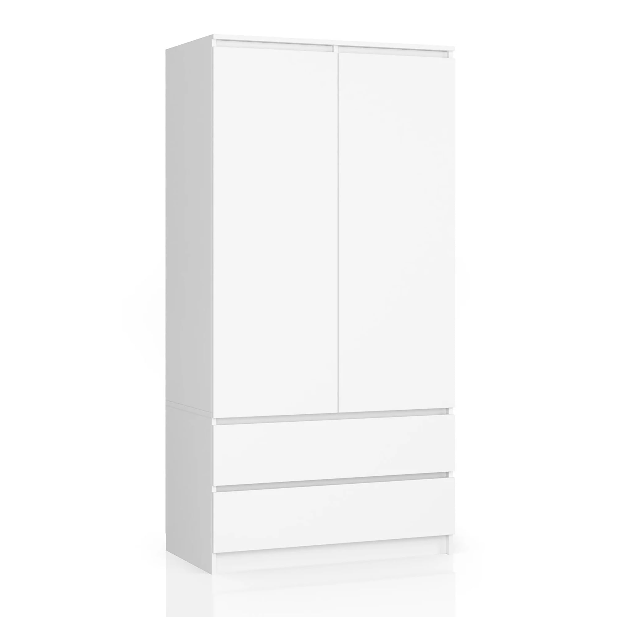 AKORD Wardrobe with 2 Doors | Bedroom Wardrobe with 2 Drawers with Shelves and a Rod | L90 x H180 x D51 cm | Laminate Panel 16 mm | Wardrobe without Wardrobe Bedroom | Dressing Room Storage Cupboard - Image 1