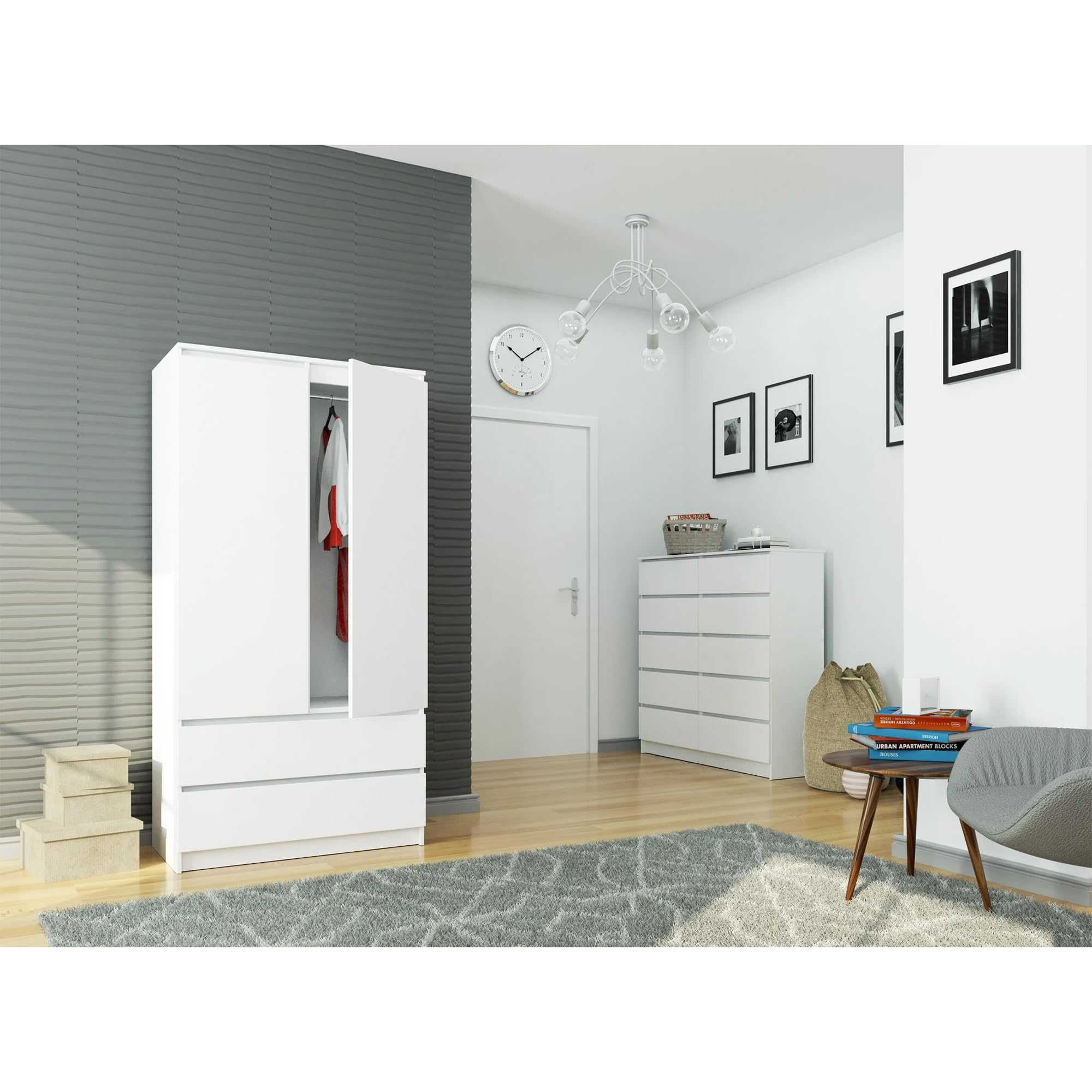 AKORD Wardrobe with 2 Doors | Bedroom Wardrobe with 2 Drawers with Shelves and a Rod | L90 x H180 x D51 cm | Laminate Panel 16 mm | Wardrobe without Wardrobe Bedroom | Dressing Room Storage Cupboard - Image 2