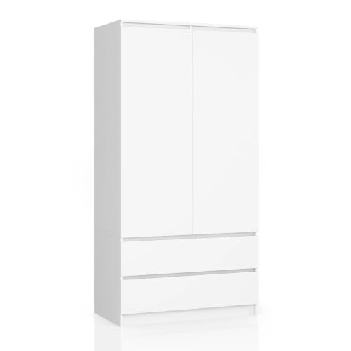 AKORD Wardrobe with 2 Doors | Bedroom Wardrobe with 2 Drawers with Shelves and a Rod | L90 x H180 x D51 cm | Laminate Panel 16 mm | Wardrobe without Wardrobe Bedroom | Dressing Room Storage Cupboard - Image 6