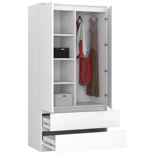AKORD Wardrobe with 2 Doors | Bedroom Wardrobe with 2 Drawers with Shelves and a Rod | L90 x H180 x D51 cm | Laminate Panel 16 mm | Wardrobe without Wardrobe Bedroom | Dressing Room Storage Cupboard - Image 9