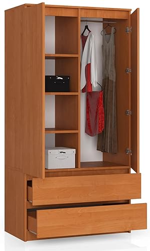 AKORD Wardrobe with 2 Doors | Bedroom Wardrobe with 2 Drawers with Shelves and a Rod | L90 x H180 x D51 cm | Laminate Panel 16 mm | Wardrobe without Wardrobe Bedroom | Dressing Room Storage Cupboard - Image 9