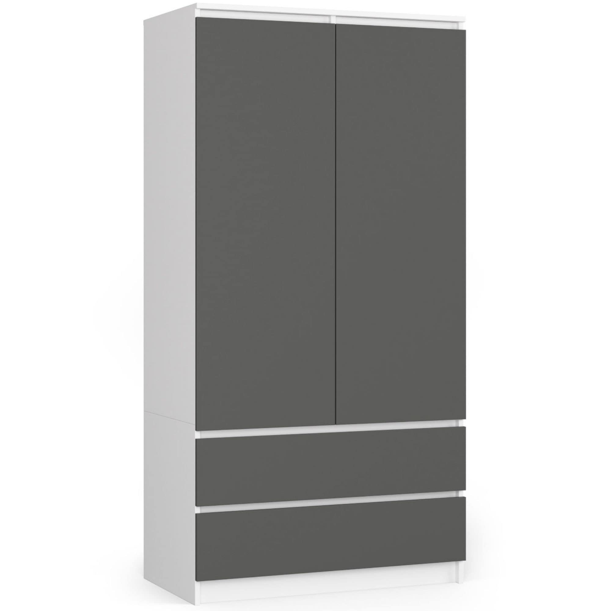 AKORD Wardrobe with 2 Doors | Bedroom Wardrobe with 2 Drawers with Shelves and a Rod | 90 x 180 x 51 cm | Wardrobe without Wardrobe Bedroom | Wardrobe Storage Cupboard | White & Graphite Grey Front - Image 1